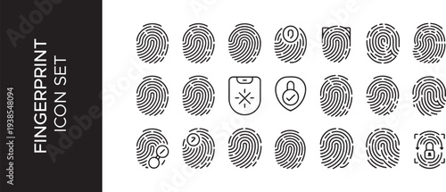 Fingerprint scanning icon set. Fingerprint identity and security symbols isolated on transparent background. Fingerprint icon signature signs for password encryption. Vector illustration.