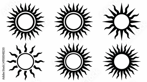 Collection of sunburst design elements icons.