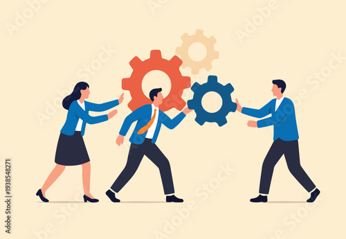 Work together, teamwork or cooperate to success, solution to team support for best efficiency or productivity, development or organization concept business plan