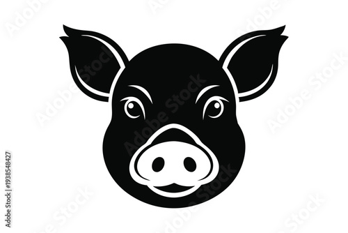 pig head silhouette line art vector illustration with a white background