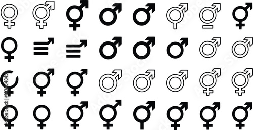 Male Female Gender Symbol Icon Set. Mars Venus Signs for Men Women, Relationship and WC Icons – Stock Vector