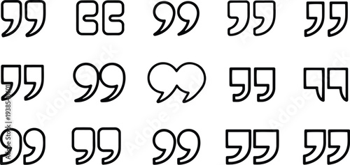 Quote Marks Outline Icon Set. Speech and Citation Quote Symbols for Text, Blog and Message Design – Stock Vector