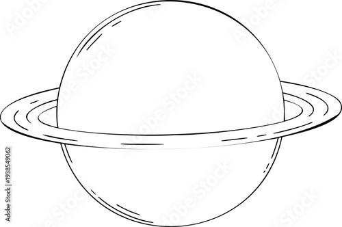 A vector planet with a ring. The outline of a space object, drawn in black and white. Coloring pages of Jupiter, Saturn, Uranus and Neptune. Hand drawn illustration for childrens items.