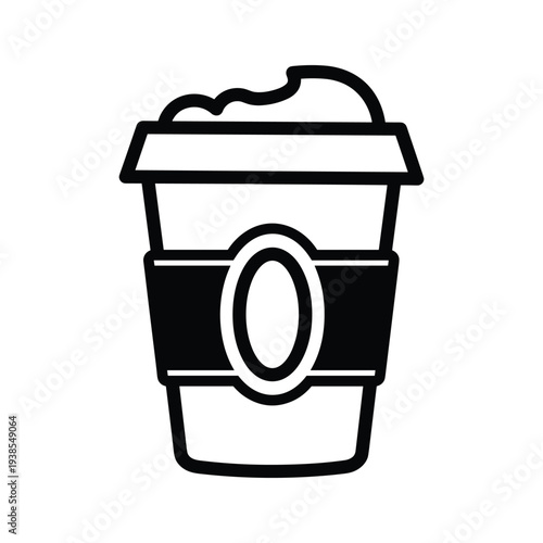 Disposable Coffee Cup Line Art Illustration with Lid and Sleeve - Takeaway Beverage Icon