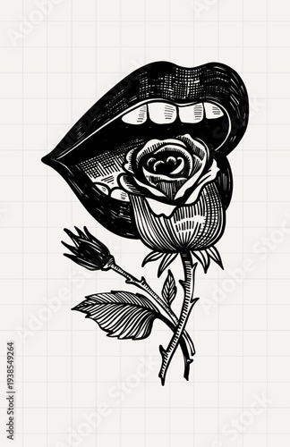 Lips with Rose Gothic Illustration