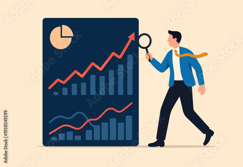 Investing data analysis to search for profit opportunity, financial chart and graph information, graph indicator for stock market trader, statistic concept, businessman investor on financial chart