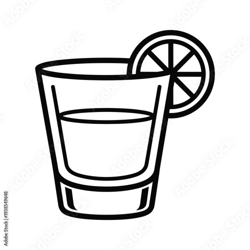 Shot Glass with Citrus Slice Outline Illustration, Tequila Glass Line Art Vector