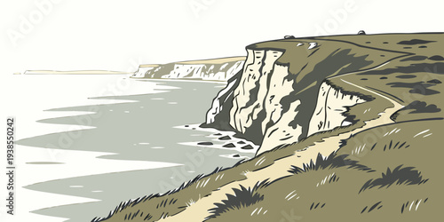 A scenic cliffside by the ocean Vector