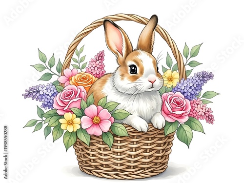 Easter basket with bunny and flowers easter egg decorating and springtime traditions