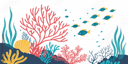 A colorful underwater scene with fish and coral Vector