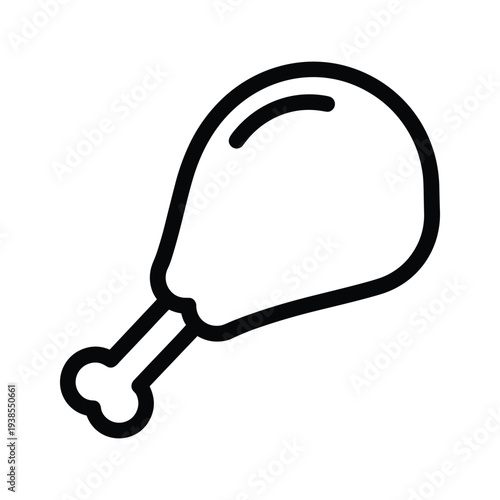 Minimalist Black and White Chicken Drumstick Line Art Icon Vector Illustration