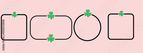 St Patrick’s Day social media frame set with shamrock clover decorations, rounded square and circle template collection for festive Irish posts