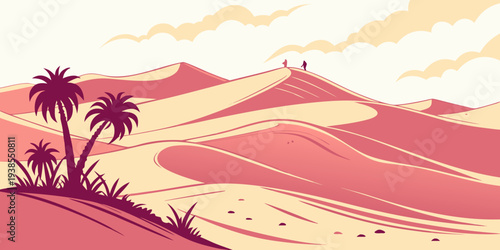A pixelated desert landscape with palm trees Vector