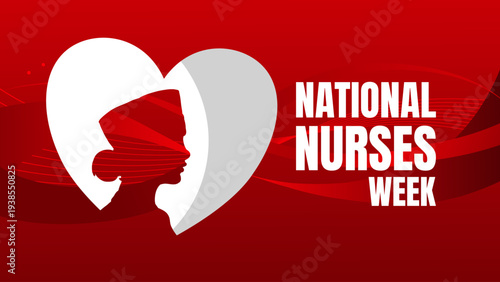 National nurses week, healthcare greeting card with heart and nurse profile, vector illustration
