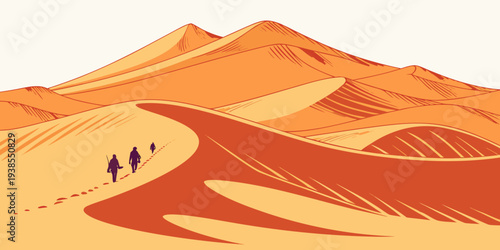 A desert landscape with a winding road and mountains Vector