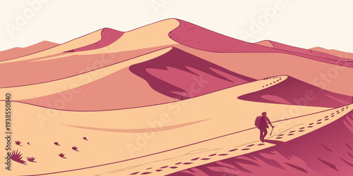 A desert landscape with sand dunes and a clear sky Vector