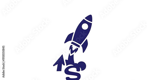 Dark blue rocket ship logo with white accents blasting off