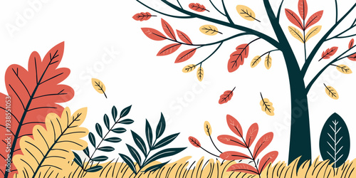 A colorful illustration of a tree with falling leaves Vector