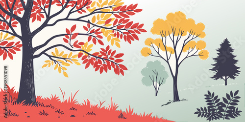 A colorful illustration of trees in autumn Vector
