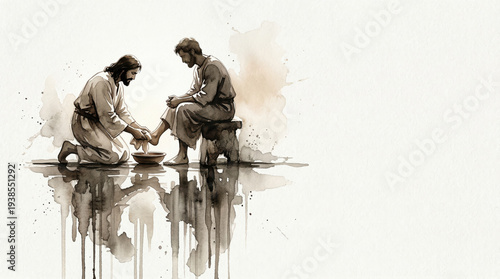 Jesus washing a disciple's feet in a bowl