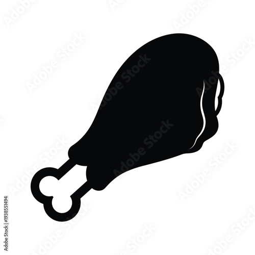 Chicken Drumstick Silhouette Vector Icon, Isolated Black and White Poultry Leg Graphic