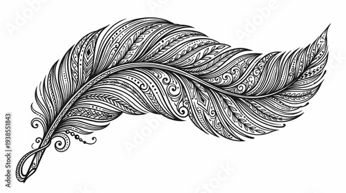 Intricately designed feather with patterns.