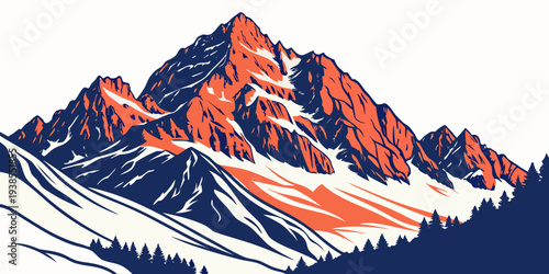 A mountain range with orange and blue hues Vector