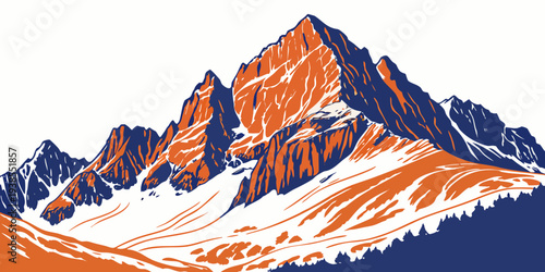A mountain range with orange and blue colors Vector