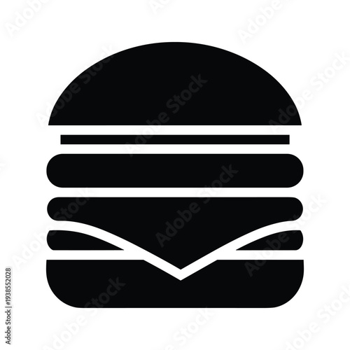 Black and White Minimalist Hamburger Icon Silhouette - Flat Vector Fast Food Graphic Symbol