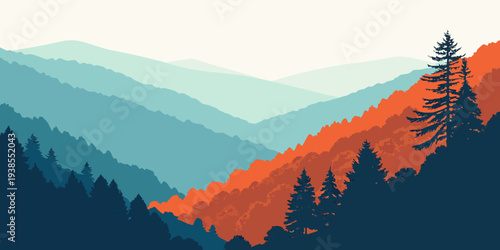 Mountain range with trees in autumn colors Vector