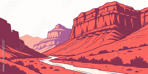 A pixel art image of a desert landscape with a river running through it Vector