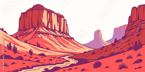 A pixelated image of a desert landscape with rock formations Vector