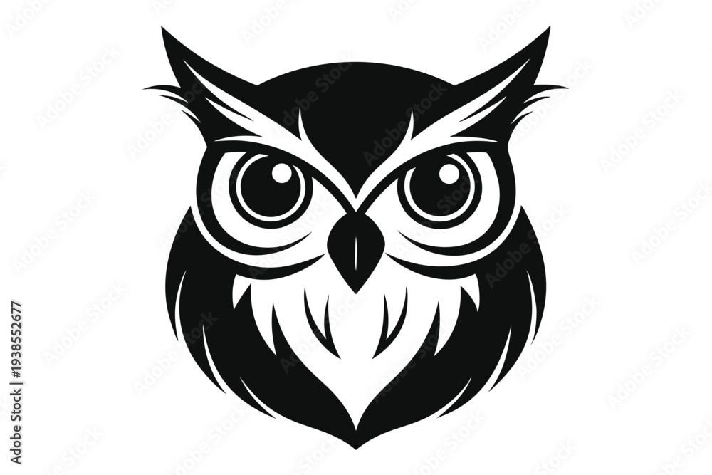 Fototapeta premium owl head silhouette line art vector illustration with a white background