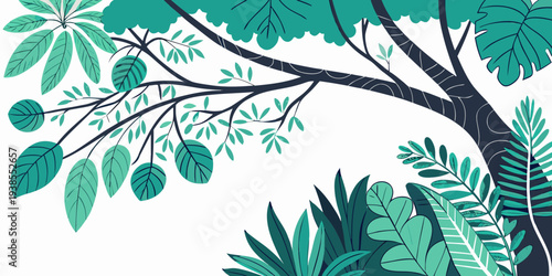 A green tree with leaves and branches on a white background Vector
