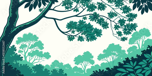 A pixel art illustration of a tree in a forest with green hues Vector