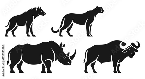 African Safari Wildlife Animals Black Silhouettes Collection