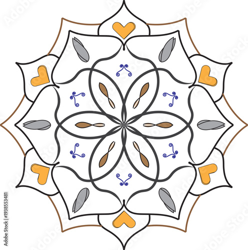 Intricate Symmetrical Geometric Mandala Vector Illustration for Adult Coloring Books and Spiritual Zen Meditation Design Projects