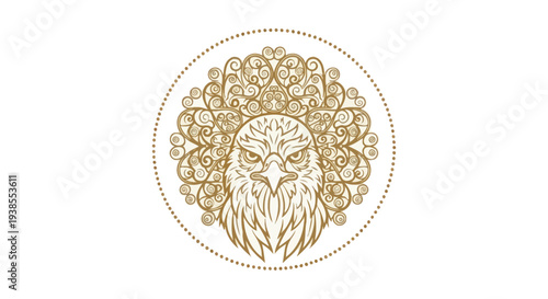 Golden Eagle Head Crest with Intricate Mandala Pattern