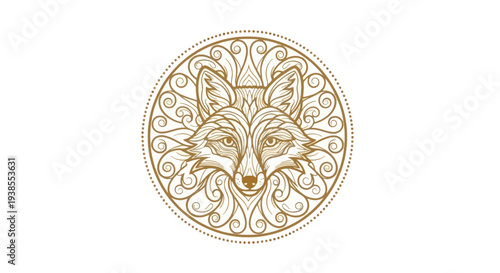 Elegant Fox Head Emblem with Intricate Swirls and Dots