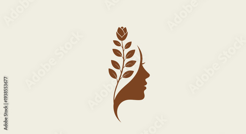 Elegant Silhouette of Female Face with Blooming Rose Stem - Beauty and Nature Concept