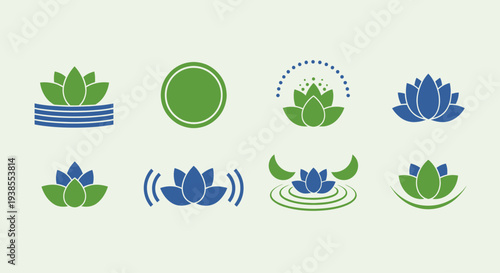 Lotus Flower Icons Set - Green and Blue Designs