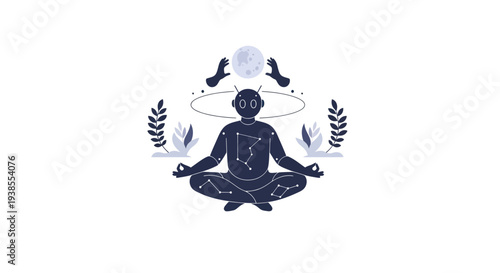 Astral Meditation: Person in Lotus Pose with Celestial Body and Constellations