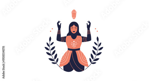 Mystical Woman with Crystal and Laurel Wreath - Spiritual Aura