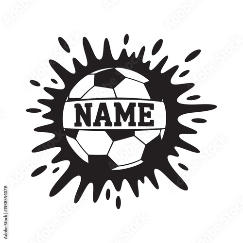 Custom Soccer Ball Splash Graphic with Name Banner for Personalized Sports Decals and Team Shirts