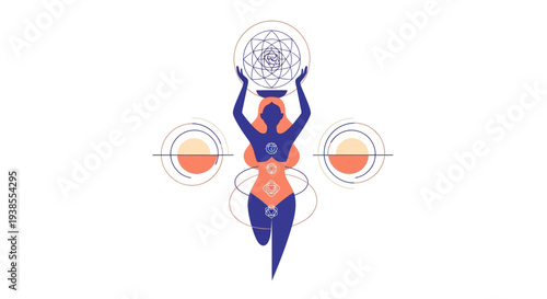 Woman with Chakras and Celestial Circles, Spiritual and Esoteric Concept