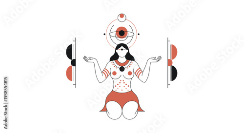 Mystical Woman with Cosmic Symbols and Third Eye Illustration