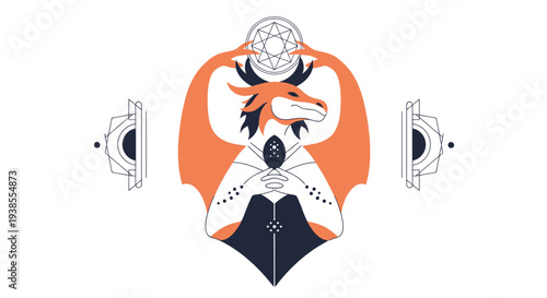Mystic Dragon Holding Magical Orb with Geometric Ornaments