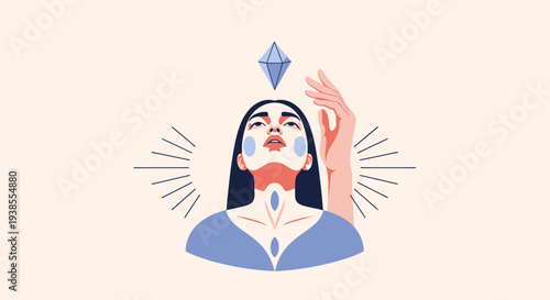 Woman with Gemstone Above Head, Spiritual Aura, Inner Peace, Enlightenment, Meditation