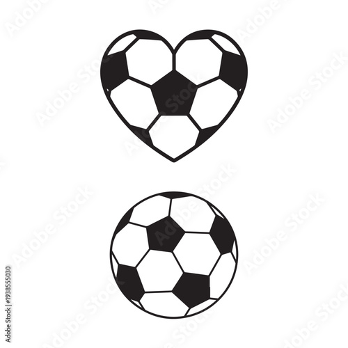 Heart Shaped Soccer Ball and Classic Football Silhouette Graphic for Sports Lovers and Crafting