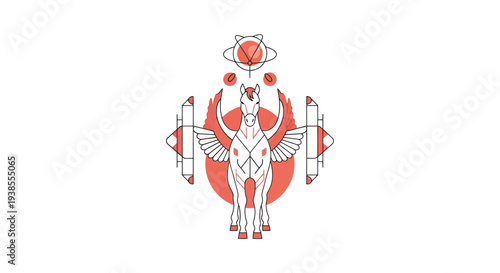 Mythical Pegasus with Wings and Geometric Shapes, Surreal Cosmic Design